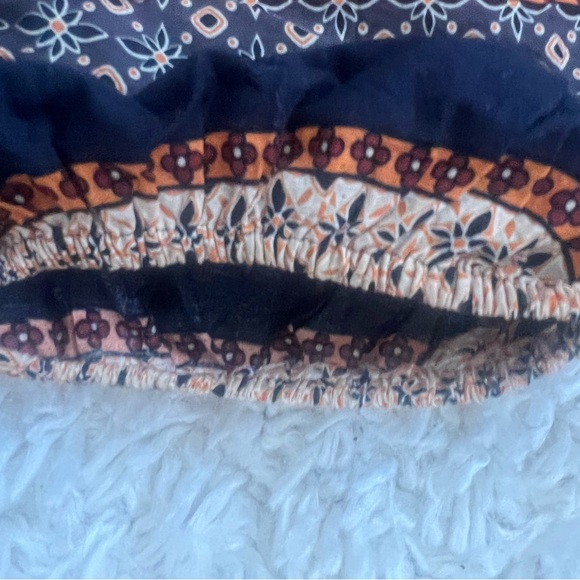 Loft NWT Navy Rust Orange Puff Sleeve Tie Neck Boho Blouse - Picture 8 of 8